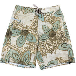 PATAGONIA Wavefarer Board Shorts Trunks 86559 Men's 32 Beige Floral Nylon 10”